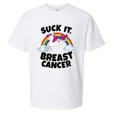 Suck It Breast Cancer Quote With Unicorn And Pink Ribbon Sueded Cloud Jersey T-Shirt