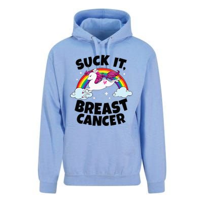 Suck It Breast Cancer Quote With Unicorn And Pink Ribbon Unisex Surf Hoodie