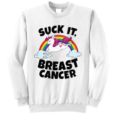 Suck It Breast Cancer Quote With Unicorn And Pink Ribbon Sweatshirt