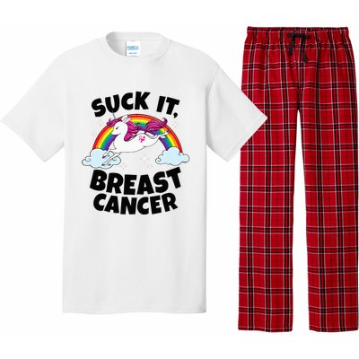 Suck It Breast Cancer Quote With Unicorn And Pink Ribbon Pajama Set