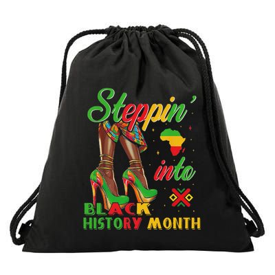 Stepping Into Black History Month Black Girl High Heels Drawstring Bag