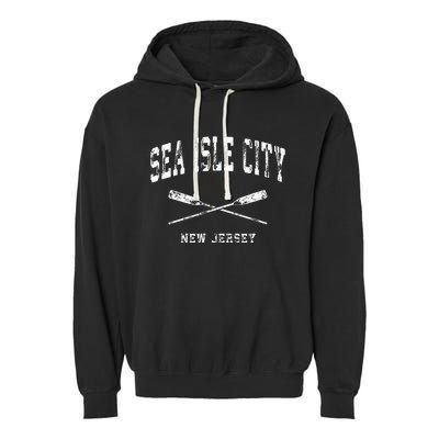 Sea Isle City New Jersey Vintage Nautical Crossed Oars Garment-Dyed Fleece Hoodie