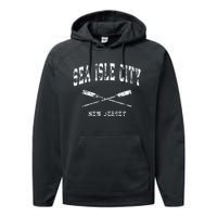 Sea Isle City New Jersey Vintage Nautical Crossed Oars Performance Fleece Hoodie