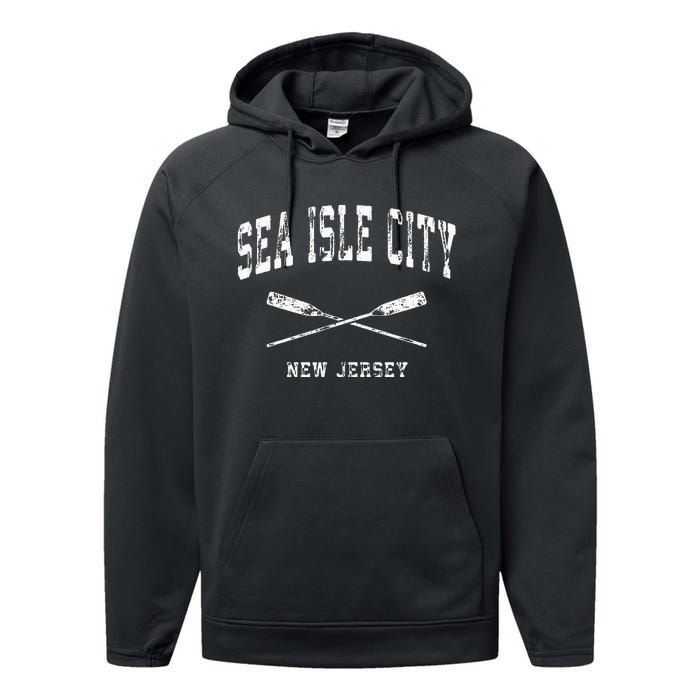 Sea Isle City New Jersey Vintage Nautical Crossed Oars Performance Fleece Hoodie