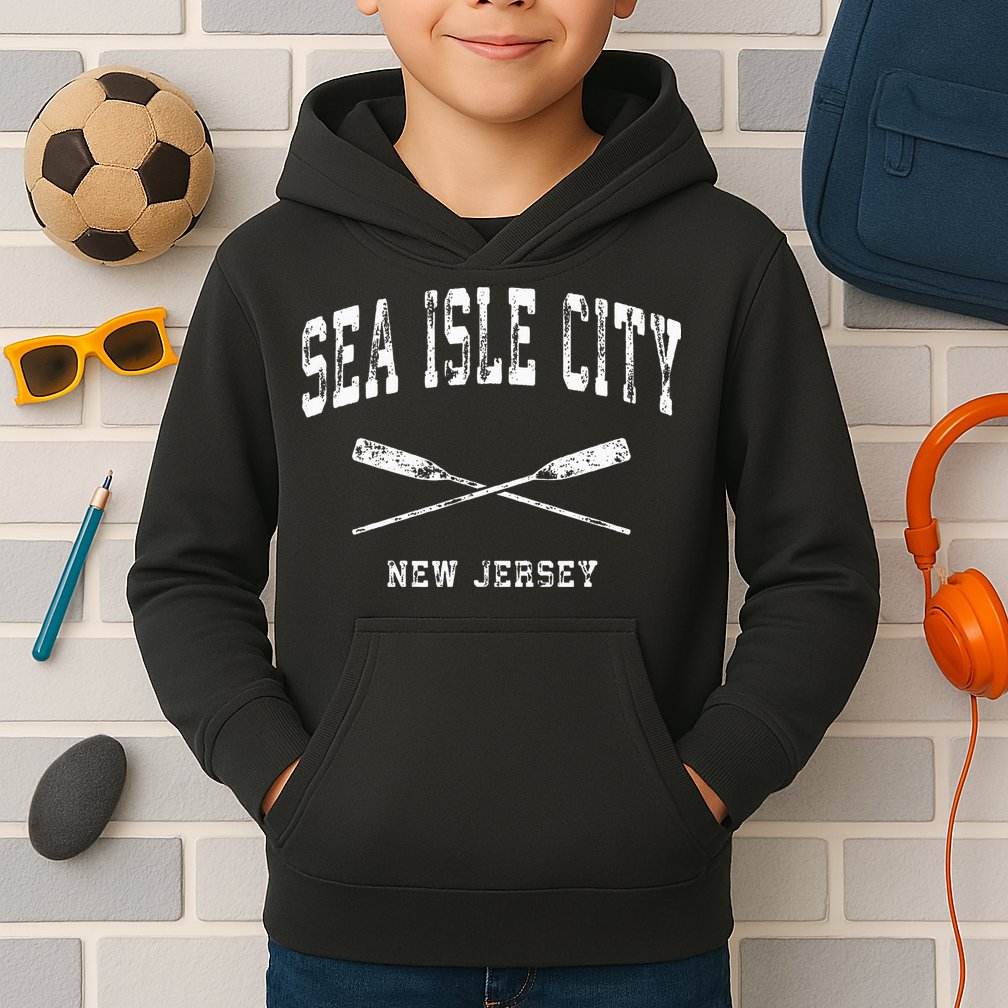 Sea Isle City New Jersey Vintage Nautical Crossed Oars Kids Hoodie