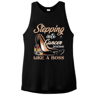 Stepping Into Cancer Season Like A Boss Zodiac Birthday Ladies PosiCharge Tri-Blend Wicking Tank