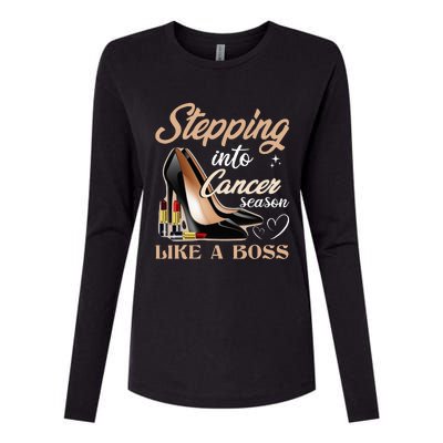 Stepping Into Cancer Season Like A Boss Zodiac Birthday Womens Cotton Relaxed Long Sleeve T-Shirt