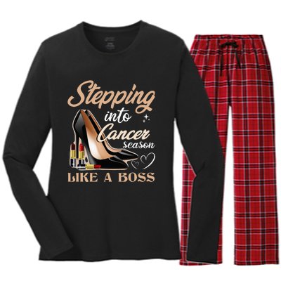 Stepping Into Cancer Season Like A Boss Zodiac Birthday Women's Long Sleeve Flannel Pajama Set 