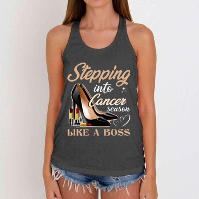 Stepping Into Cancer Season Like A Boss Zodiac Birthday Women's Knotted Racerback Tank