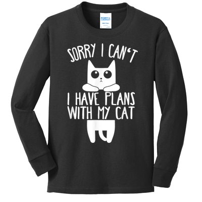 Sorry I Can't I Have Plans With My Cat Gift Kids Long Sleeve Shirt