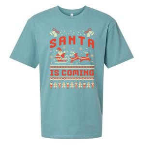 Santa Is Coming Matching Christmas Pajamas Ugly Christmas Gift Sueded Cloud Jersey T-Shirt