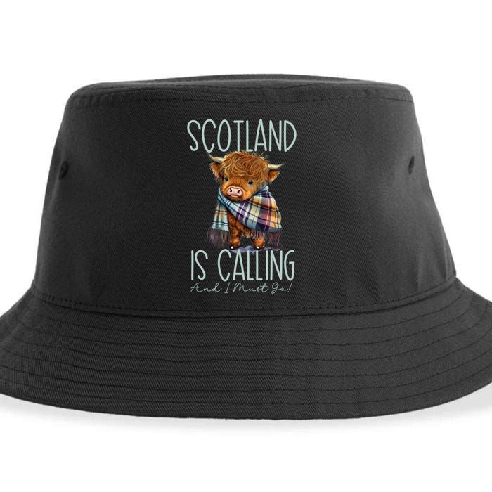 Scotland Is Calling And I Must Go! Highland Cow Gift Sustainable Bucket Hat