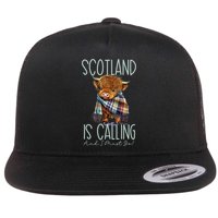 Scotland Is Calling And I Must Go! Highland Cow Gift Flat Bill Trucker Hat