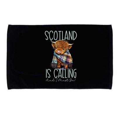 Scotland Is Calling And I Must Go! Highland Cow Gift Microfiber Hand Towel