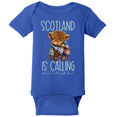 Scotland Is Calling And I Must Go! Highland Cow Gift Baby Bodysuit