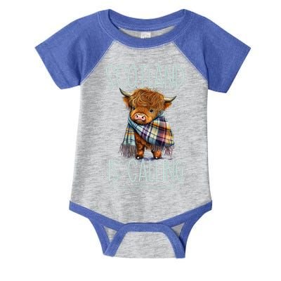 Scotland Is Calling And I Must Go! Highland Cow Gift Infant Baby Jersey Bodysuit
