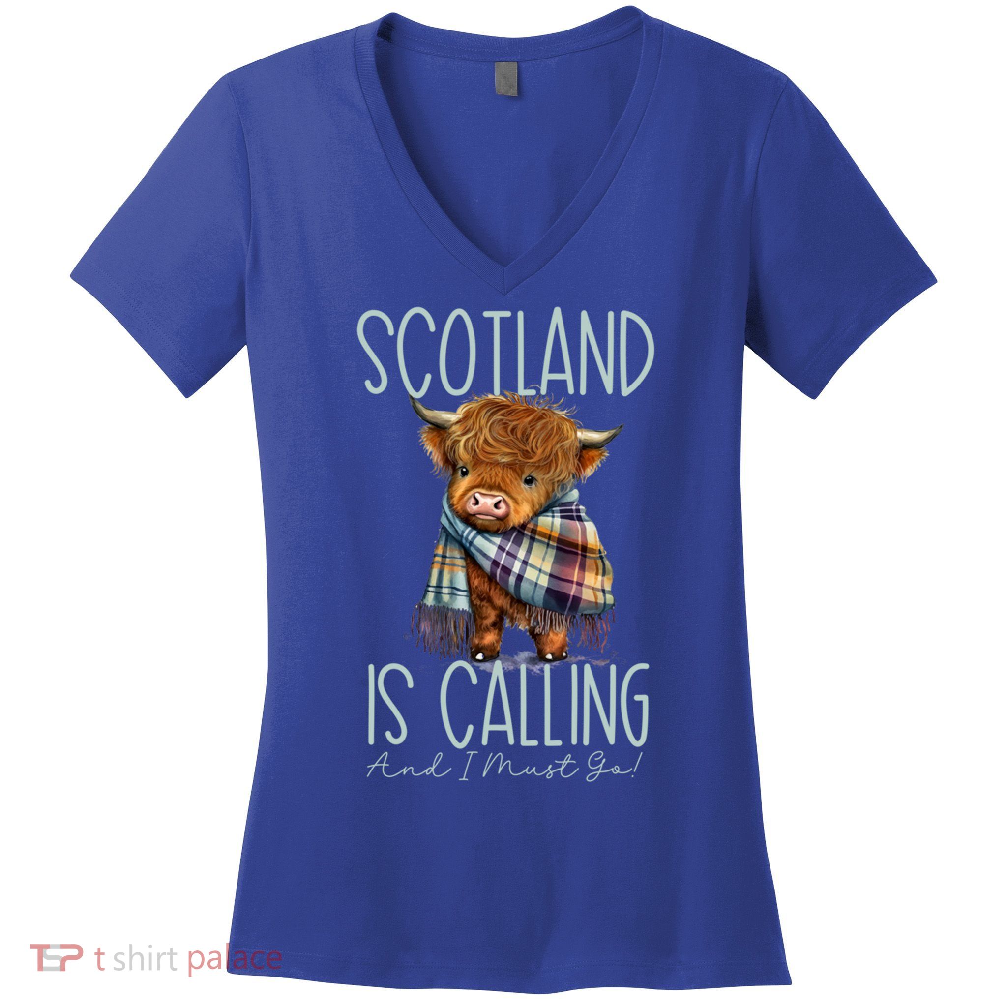 Scotland Is Calling And I Must Go! Highland Cow Gift Women's V-Neck T-Shirt