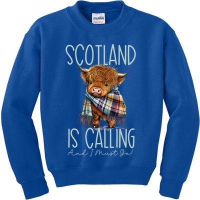 Scotland Is Calling And I Must Go! Highland Cow Gift Kids Sweatshirt