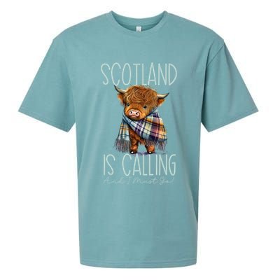 Scotland Is Calling And I Must Go! Highland Cow Gift Sueded Cloud Jersey T-Shirt