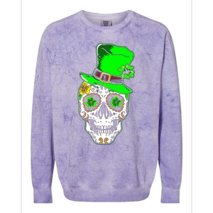 Sugar Irish Clover Skull St Patricks Day Colorblast Crewneck Sweatshirt