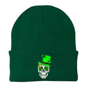 Sugar Irish Clover Skull St Patricks Day Knit Cap Winter Beanie