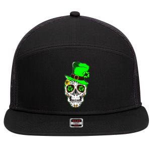 Sugar Irish Clover Skull St Patricks Day 7 Panel Mesh Trucker Snapback Hat