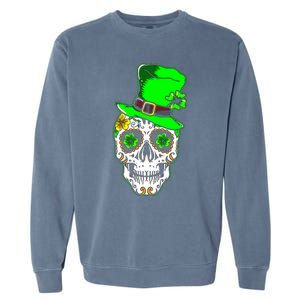 Sugar Irish Clover Skull St Patricks Day Garment-Dyed Sweatshirt