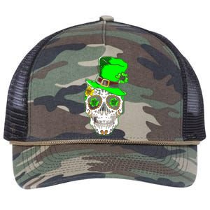 Sugar Irish Clover Skull St Patricks Day Retro Rope Trucker Hat Cap