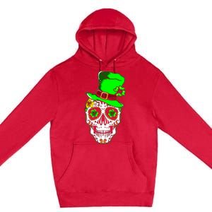 Sugar Irish Clover Skull St Patricks Day Premium Pullover Hoodie