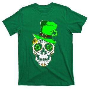 Sugar Irish Clover Skull St Patricks Day T-Shirt