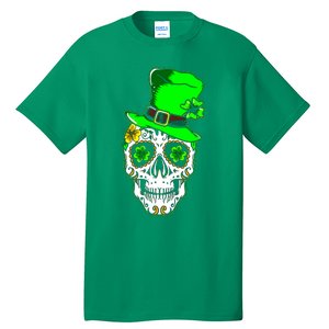 Sugar Irish Clover Skull St Patricks Day Tall T-Shirt