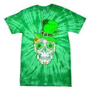 Sugar Irish Clover Skull St Patricks Day Tie-Dye T-Shirt