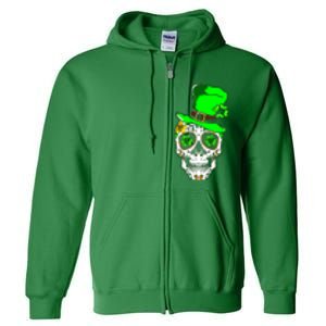 Sugar Irish Clover Skull St Patricks Day Full Zip Hoodie