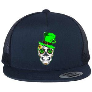 Sugar Irish Clover Skull St Patricks Day Flat Bill Trucker Hat