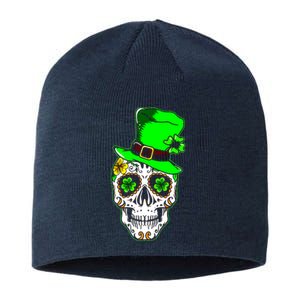 Sugar Irish Clover Skull St Patricks Day Sustainable Beanie