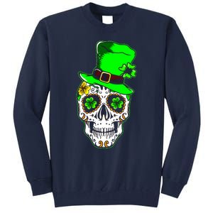 Sugar Irish Clover Skull St Patricks Day Tall Sweatshirt