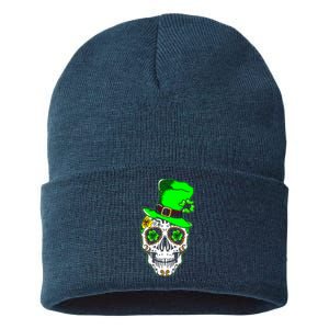 Sugar Irish Clover Skull St Patricks Day Sustainable Knit Beanie