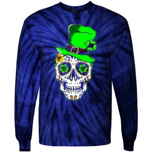 Sugar Irish Clover Skull St Patricks Day Tie-Dye Long Sleeve Shirt