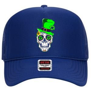 Sugar Irish Clover Skull St Patricks Day High Crown Mesh Back Trucker Hat