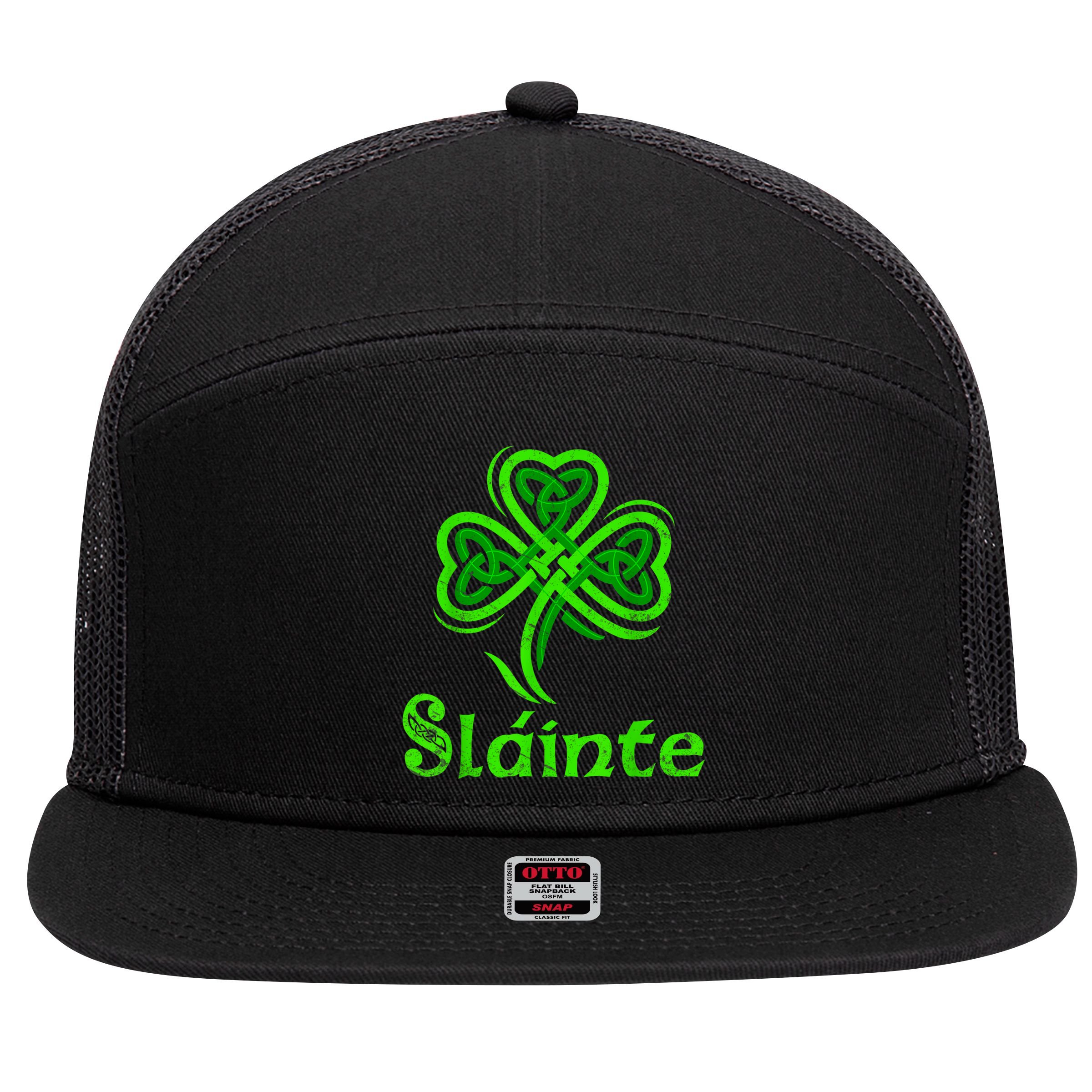 Slainte Irish Cheers Good Health St Patricks Day Slainte 7 Panel Mesh Trucker Snapback Hat