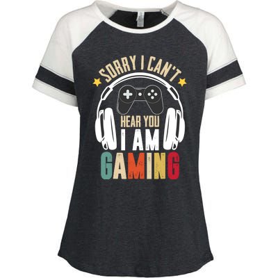 Sorry I CanT Hear You IM Gaming Funny Vintage Gaming Enza Ladies Jersey Colorblock Tee