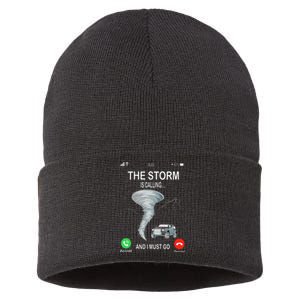 Storm Is Calling Funny Meteorologist Chasing Storm Chaser Sustainable Knit Beanie