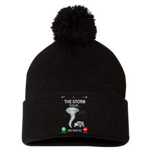 Storm Is Calling Funny Meteorologist Chasing Storm Chaser Pom Pom 12in Knit Beanie