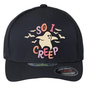 So I Creep Retro Halloween Spooky Vibes Trick Or Treat Ghost Flexfit Unipanel Trucker Cap