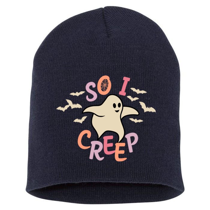 So I Creep Retro Halloween Spooky Vibes Trick Or Treat Ghost Short Acrylic Beanie