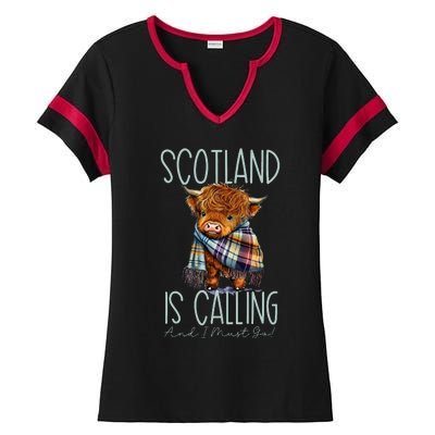 Scotland Is Calling And I Must Go! Highland Cow Ladies Halftime Notch Neck Tee