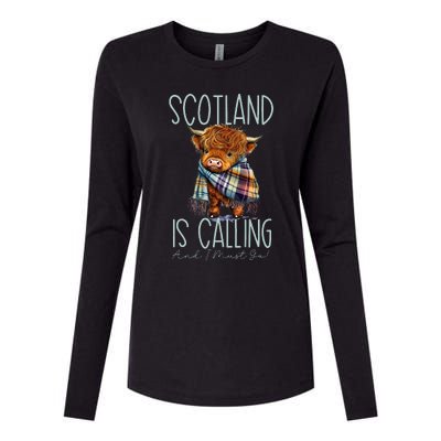 Scotland Is Calling And I Must Go! Highland Cow Womens Cotton Relaxed Long Sleeve T-Shirt