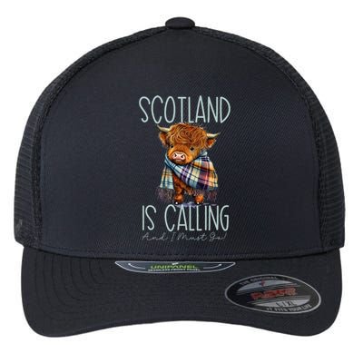 Scotland Is Calling And I Must Go! Highland Cow Flexfit Unipanel Trucker Cap