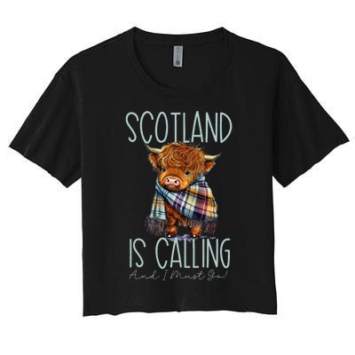 Scotland Is Calling And I Must Go! Highland Cow Women's Crop Top Tee