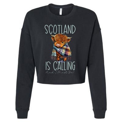 Scotland Is Calling And I Must Go! Highland Cow Cropped Pullover Crew